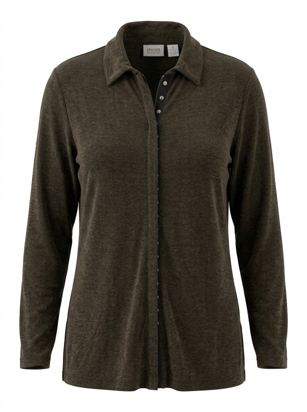 Chico's Travelers Knit Snap Front Collared Cardigan Sweater Women Size 3